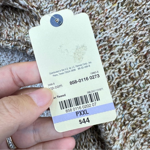 NWT St John’s Bay Textured Knit Sweater Women’s Size PXXL Tan Tweed - Picture 10 of 12